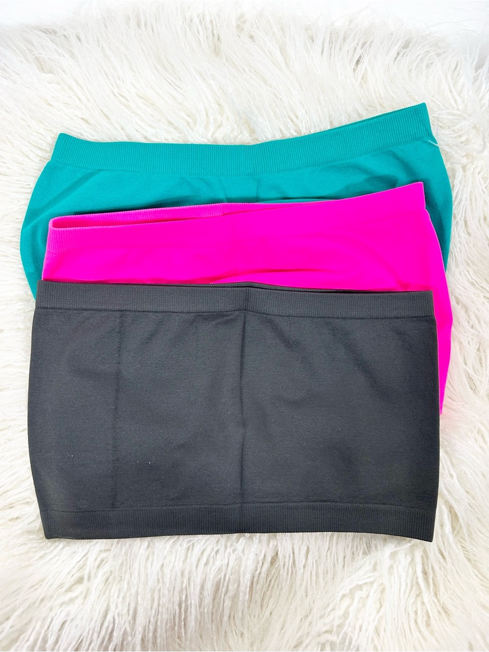 Lot of 3 Seamless Tube Top Bandeau Bras One Size OS Teal Pink Black